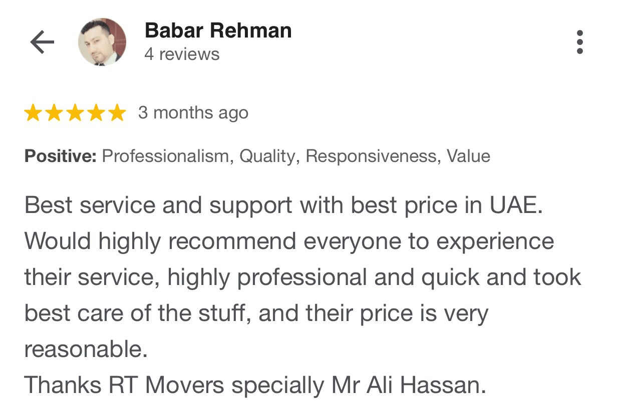 1-RT Movers UAE-Google-review